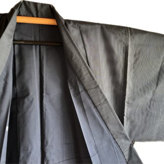 Ensemble Kimono & Haori Japonais Homme Soie bleu Tsumugi Hokusai La grande vague japonaise3 - Grande