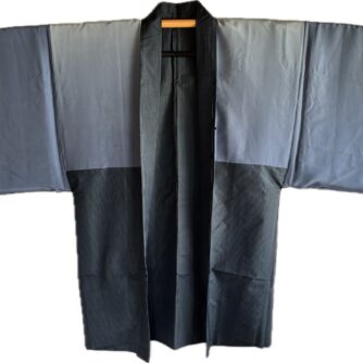 Ensemble Kimono & Haori Japonais Homme Soie bleu Tsumugi Hokusai La grande vague japonaise8 - Grande