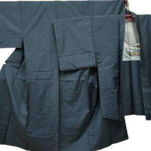 Ensemble kimono & haori japonais homme soie bleu tsumugi Hokusai « La vague japonaise » + OBI OFFERT