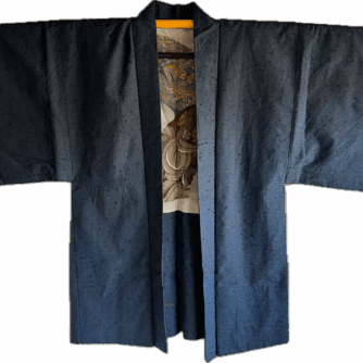 Antique Men’s Haori – Wild Blue Silk | Duel of Dragons | Made in Japan Sale from Kyoto on BujindoShop2