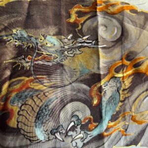Haori Homme Antique Soie Sauvage Bleue « Duel de Dragons » Fabrication artisanale au Japon