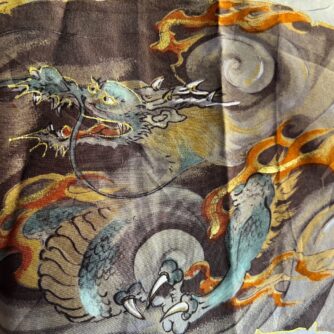 Antique Men’s Haori – Wild Blue Silk | Duel of Dragons | Made in Japan Sale from Kyoto on BujindoShop3