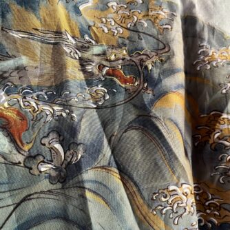 Antique Men’s Haori – Wild Blue Silk | Duel of Dragons | Made in Japan Sale from Kyoto on BujindoShop4