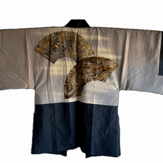 Antique Men’s Haori – Wild Blue Silk | Duel of Dragons | Made in Japan Sale from Kyoto on BujindoShop6