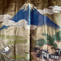 Haori Japonais Homme Soie Noire Sumikiri-kaku ni Mitsugi Montsuki Fuji-san & Kayabuki