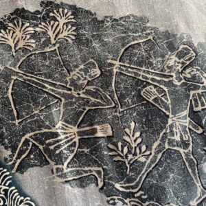 Haori Japonais Homme Antique Soie Noire Mitsukashiwa Montsuki Scène de Chasse