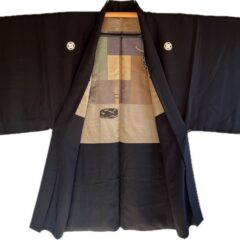 Haori japonais homme soie noire Takanohane Montsuki Cérémonie du Thé (Sadō)