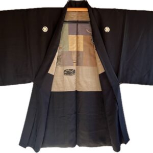 Haori japonais homme soie noire Takanohane Montsuki Cérémonie du Thé (Sadō)