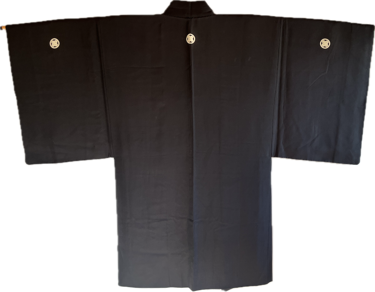 Haori japonais homme soie noire Takanohane Montsuki Cérémonie du Thé (Sadō)3